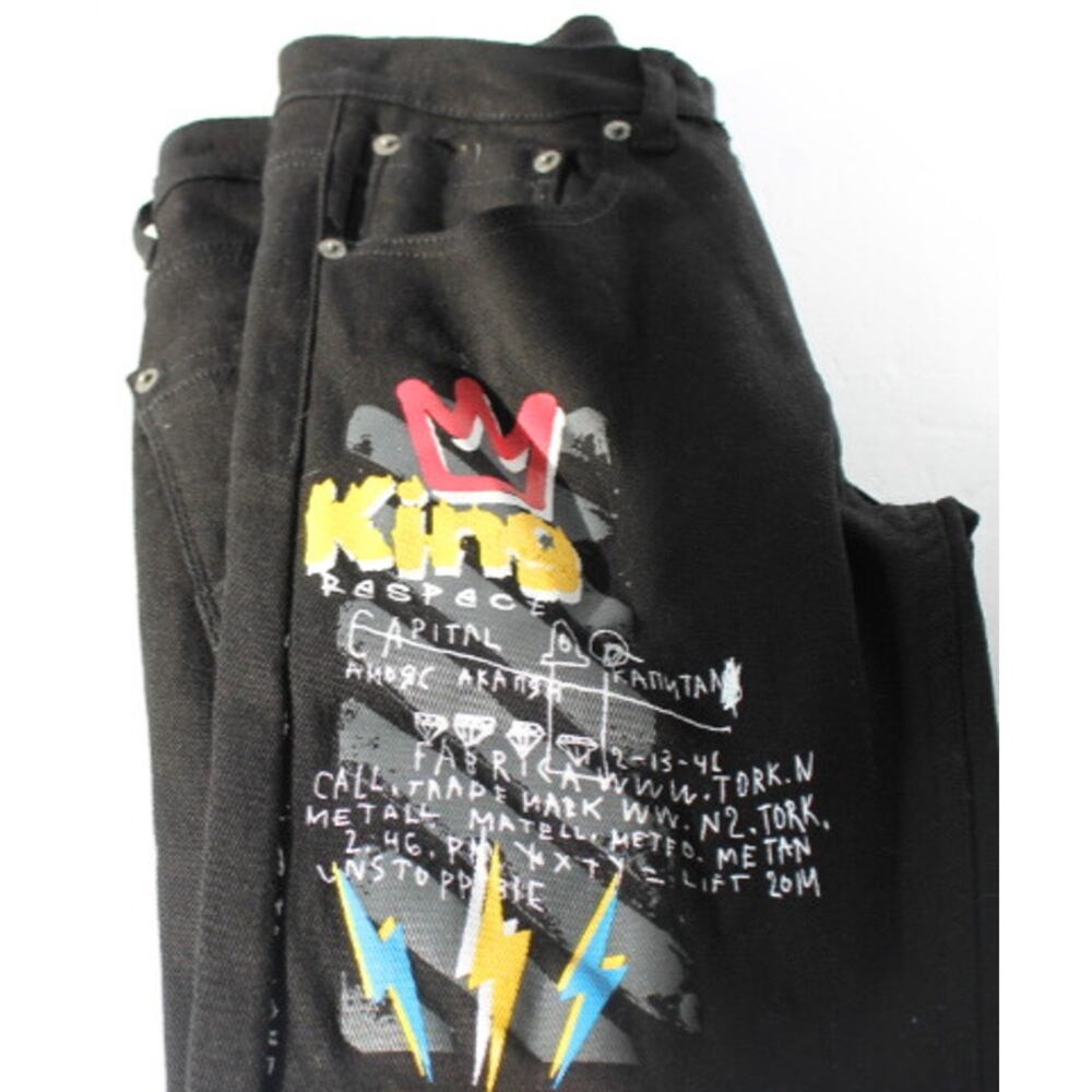 Copper Rivet Graffiti Black Jeans Size 30 x 30 Art To Wear Grunge Street Wear - Picture 4 of 11